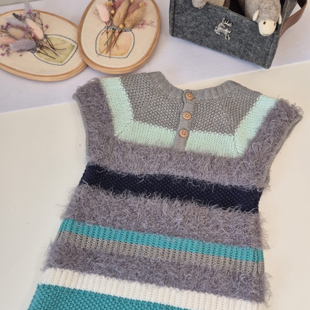 Fuzzy Blus Striped Dress